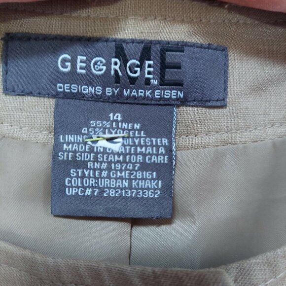 George ME Designs by Mark Eisen Womens 14 Khaki Peplum Blazer Jacket Linen Blend - Picture 3 of 6